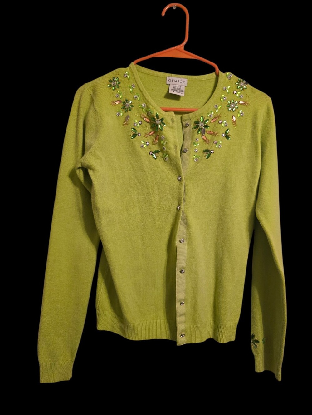 Vintage | Lime Green Embellished Button-Front Women's Sweater